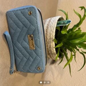Blue Quilted Fabric Wallet with Wrist Strap